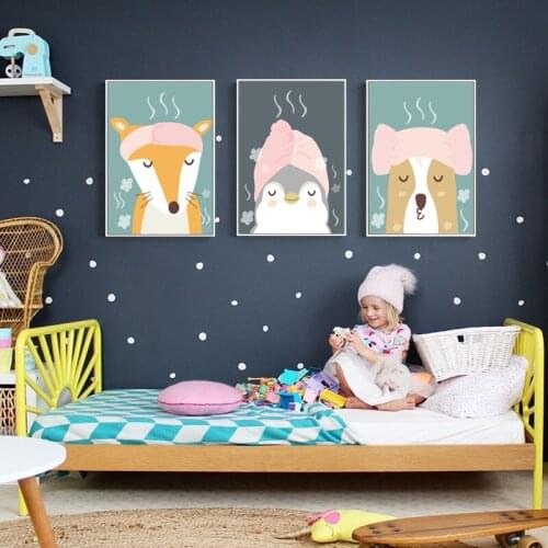 Nordic Art Animal Fox Dog Poster Painting Cartoon Nursery Wall Picture Print for Baby Kids Room Home Living Room Bedroom Decor