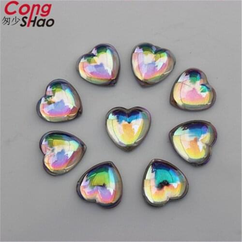 Cong Shao 200pcs 8mm/10mm AB Clear Heart Shape Acrylic Rhinestone Crystal Strass Flat back Beads Diy Bride Dress Clothes CS77