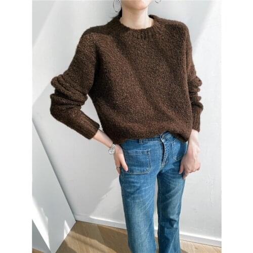 [ZAYAU]Soft Waxy Alpaca Loop Yarn Blended Casual Pullover Sweater womens Lazy Wind Round Neck Autumn Winter Thickened 2021