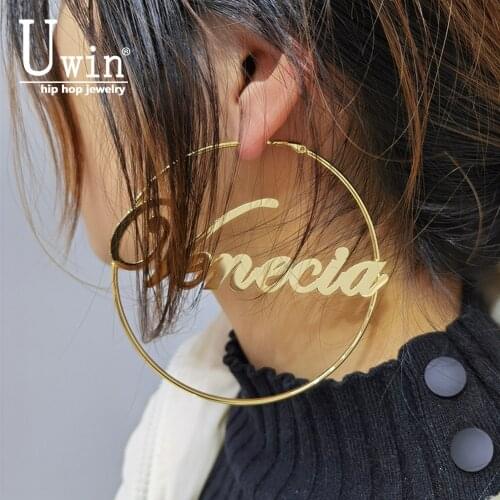 Uwin DIY Letters Earring Big Round Stainless Earrings For Women Large Bougtique Acrylic Earrings Trendy Accessories Jewelry
