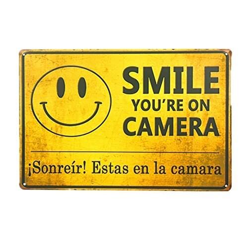 Vintage Garden Garage Decor Smile You're on Camera Video Surveillance Sign Retro Tin Poster