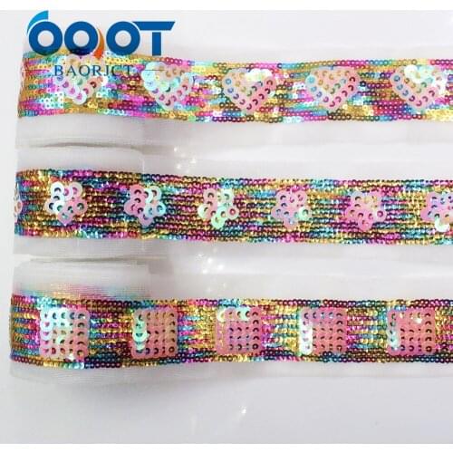 I-19503-1153,2 yards Wavy Rainbow organza Sequin Ribbon Shiny Glitter 60mm Lace ribbon garment accessories embroidery material