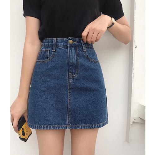 Womens Half-length Skirt Spring 2021 High-waisted Thin All-match A-line Skirt Short Skirt Female Denim Skirt Cowboy Harajuku