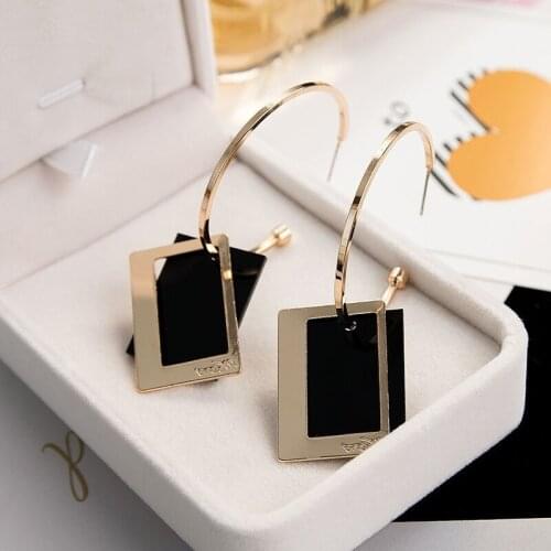 2020 Geometric Square Earrings for Women Hanging Dangle Earrings Gold Black Color Fashion Statement Earrings Female Jewelry