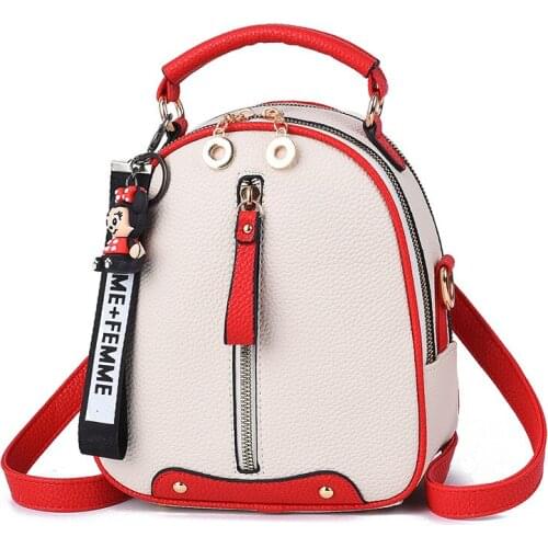 HANSOMFY women backpack leather school bags for teenager girls Cute zipper female preppy style small backpack X1-72