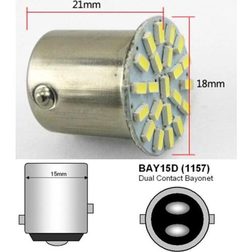 1pcs BA15D 1157 For Small Car LED Brake Lights Lamp 3014 22SMD Red Parking Reverse P21W S25 White Bulb DC 12v