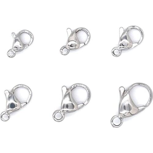 10pcs/lot Hypoallergenic Stainless Steel High Polished Silver Tone 9 10 11 12 13 15mm Lobster Clasp Connector DIY Jewelry Crafts