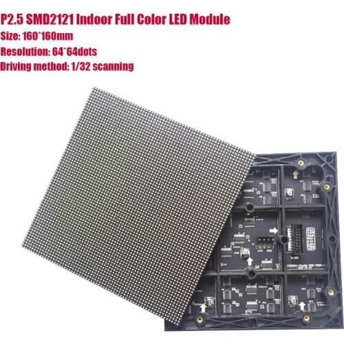 160x160mm P2.5mm 64x64 pixels 1/32 Scan Indoor SMD2121 RGB full color P2.5 LED module for indoor LED display screen LED panel