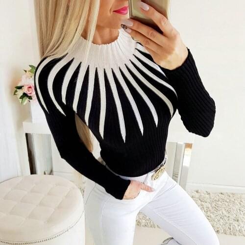 2020 Womens Sweaters Winter Warm Turtleneck Pullovers Long Sleeve Slim fit Color Matching Sweater Casual Female Clothing