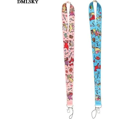 24pcs/lot M4761 DMLSKY Cartoon Cow Lanyard Keychain for keys Badge ID Mobile Phone Key rings Women Men Neck Straps Accessories