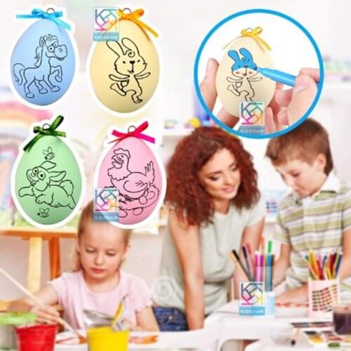 4pcs Puzzle Painted Easter Eggs for Easter Party Ornament DIY Bunny Egg Rabbit Pattern Easter Decorations for Home Kids Toys