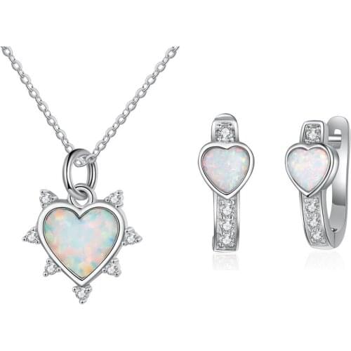 925 Sterling Silver Heart Shape Pendants Necklaces Opal Hoop Earrings Charm Jewelry Jewelry Sets for Women Christmas Gifts