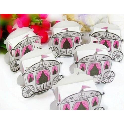 Free Shipping 100pcs Pink princess carriage candy box DIY favor box wedding candy gift favour box for birthday baby shower