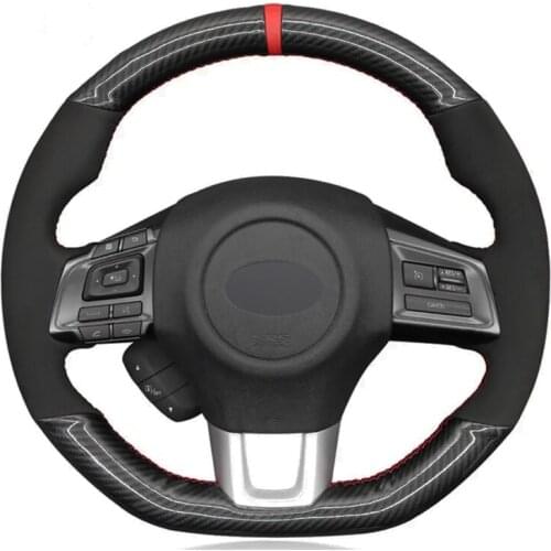 Car Steering Wheel Cover DIY Hand-stitched Soft Black Suede Carbon Fiber Leather For Subaru WRX (STI) 2015-2019 Levorg 2015-2019