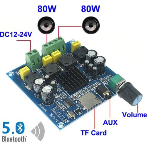 2*80W TPA3116 Bluetooth 5.0 Digital Audio Power Amplifier Board Home Theater Dual Channel Class D Stereo Aux TF Card Amplifiers