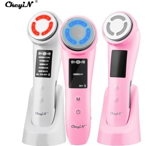 CkeyiN 5 In 1 EMS LED Photon Face Massager Skin Care Facial Lifting Ultrasonic Hot Compress Rejuvenation Beauty Pores Cleaner 50