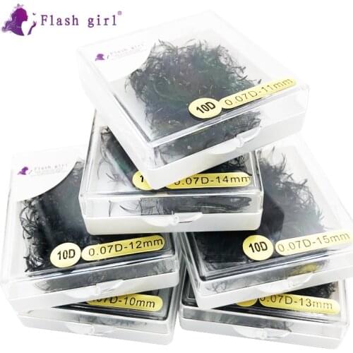 Flash girl Makeup Short Stem Premade Fans 1000 Fans in One Box 10D 0.07 C D Private Label Russia Volume Lashes Bulk Lashes