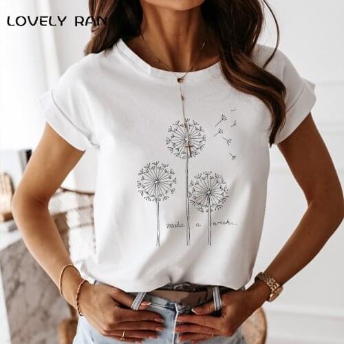 100% Cotton Women Short Sleeve T-Shirts Print Dandelion White Y2K Casual Basic O-Neck Girls T Shirt Streetwear Tops 2021 Summer
