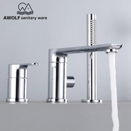 Chrome Faucet Bathroom Bathtub Shower Faucet Set Solid Brass Split Switch 3 Pcs Hot Cold Mixer Tap Deck Mounted ML8057