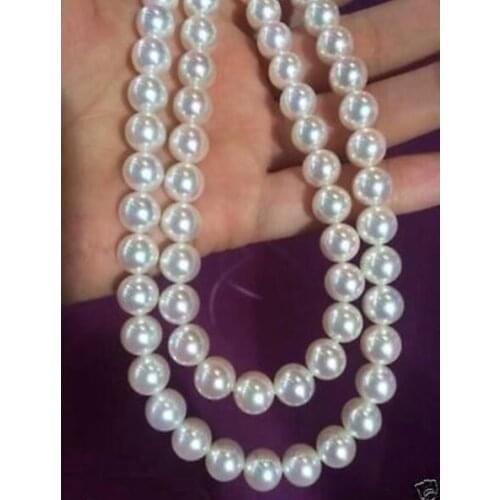 35" AAA 11-12MM ROUND SOUTH SEA WHITE PEARL NECKLACE YELLOW CLASP 50"