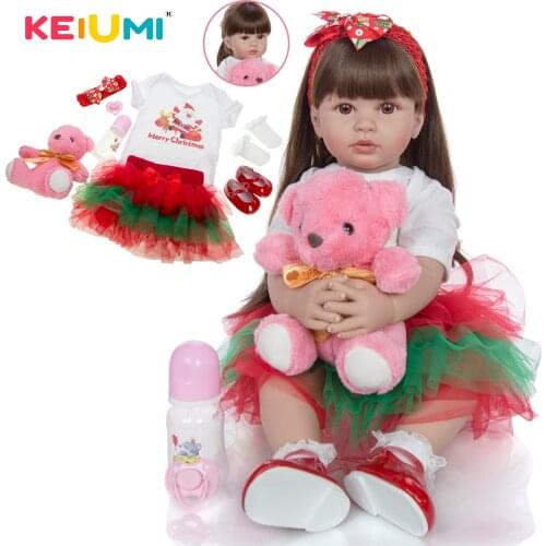 60 CM Reborn Doll Baby Cloth Body Stuffed Newborn Princess 24 Inch Baby Girl Doll Wear Christmas Dress Kid Xmas Birthday Gift