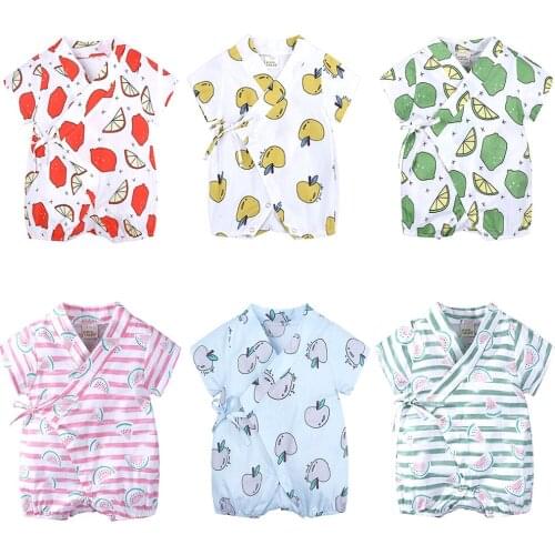 0-18M Summer Baby Girl Boys Clothing Rompers Jumpsuit Short-Sleeved Fruit Print Cute Soft Newborn Infant Baby Kimono Playwear