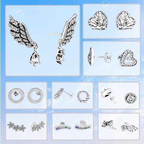 Fashion 925 Sterling Silver hoop Earrings Sparkling Angel Wing Heart earrings for Anniversary Birthday Gift Women Jewelry