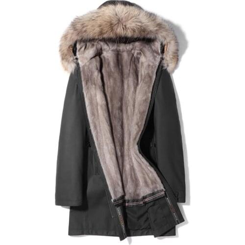 Cow Leather Jacket Men Real Mink Fur Coat Mens Leather Jacket Raccoon Fur Collar Winter Coat Real Fur Parka MA8201HF621 YY1123