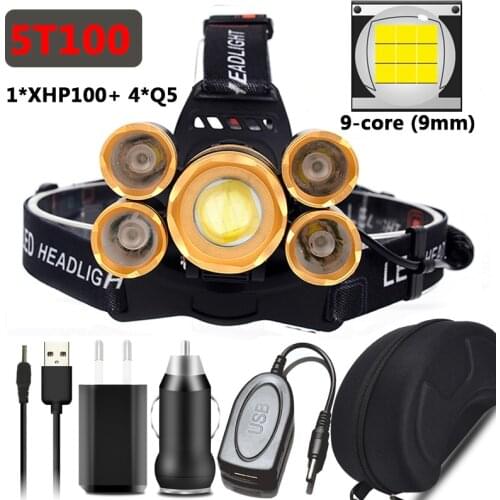 XHP100 9core 5 led T6 Sensor Zoomable Head lamp Flashlight night working headlight Lantern hunting camping fishing Led headlamp
