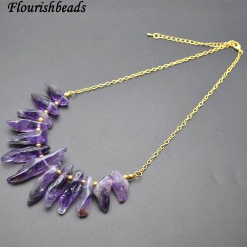 Natural Polished Amethyst Point Stone Graduated Beads Linked Chains Necklace Fashion Party Jewelry Gift