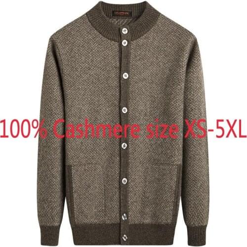 New 100% Cashmere Sweater Cardigan Large Coat Single Breasted Casual Mandarin Collar Computer Knitted Thick Plus Size XS-4XL 5XL