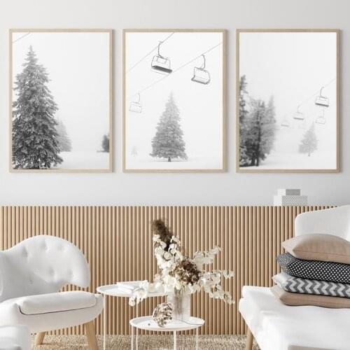 Modern Ski Lift Posters and Prints Snowy Winter Landscape Canvas Painting Skier Gift Skiing Travel Wall Art Pictures Home Decor