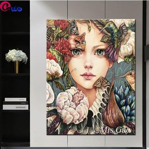 Full Square/Round Handicraft Embroidery Rhinestones Cross Stitch Diy Diamond Painting Butterfly Girl And Flower Home Decor