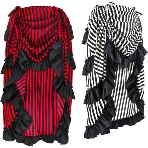 Festival Gothic Steampunk Skirt Costume Pinstripe Vintage Pirate Bar Outfit Cosplay Carnival Halloween Fancy Party Dress