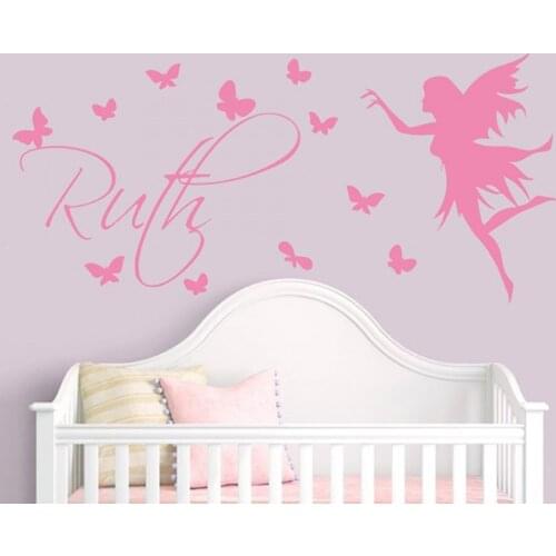 Personalised Name Wall Decals with Butterflies and Fairy Decor Nursery Baby Room Vinyl Wall Stickers For Girls Bedroom Y103