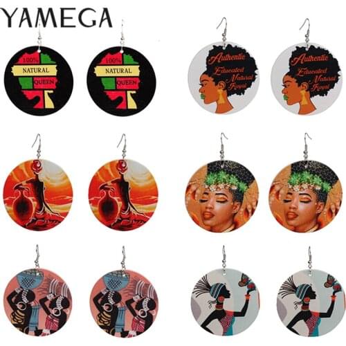 Fashion Vintage Painted Wooden Earrings For Women Statement Gypsy Ethnic Boho Round Circle Drop African Earring Fashion Jewelry