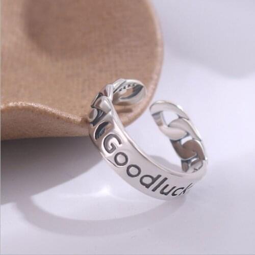 VENTFILLE 925 Sterling Silver Lucky Letter Rings For Women Dot Layer Simple Open Rings