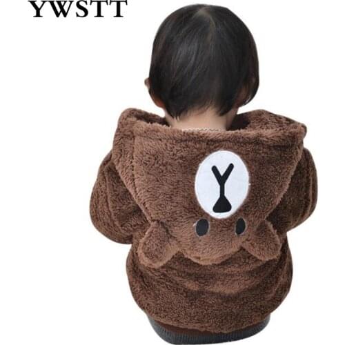 Winter Baby Clothes Set Cute 3D Bear Ear Jumpsuit 2018 New Baby Warm Coral Fleece Bodysuit Kid Set Clothes