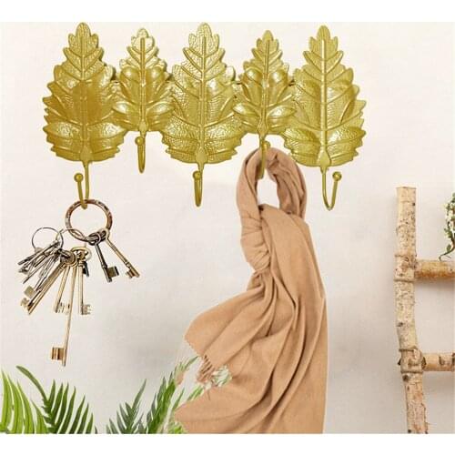 1PCs Nordic Creative Luxury Golden Leaf Hook 3 Type Leaves Perforated Coat Hook Wall Coat Hook Key Hook no Trace Retro Hooks