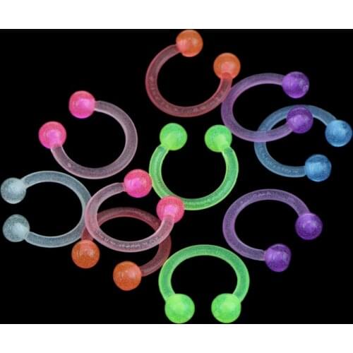 10PCS/20PCS Luminous Acrylic Tongue Ring For Women Ear Septum Nipple Piercing Bar Bell Navel Lip Eyebrow Piercing Body Jewelry
