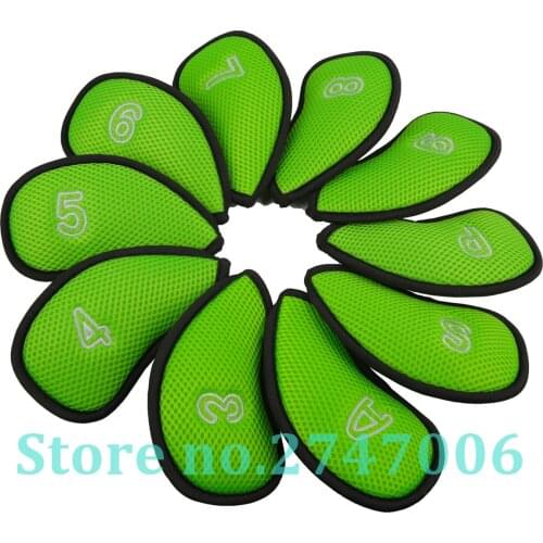10pcs Green Meshy Neopree Golf iron Club Head Covers 3,4,5,6,7,8,9,P,S,A