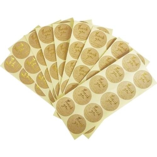 1000pcs/lot wholesale Thank You Bronzing Round Kraft Paper Hot Stamping Golden reflective sticker Sealing Sticker Golden Heart