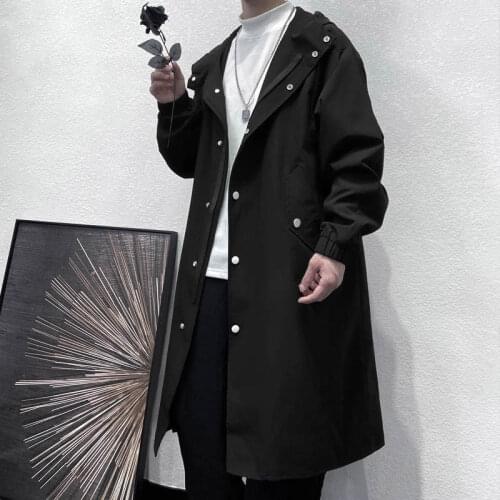 2021 Mens Long Trench Medium Length Style Windbreaker Black/khaki Color Hooded Jackets High-quality Coats Fashion Outerwear