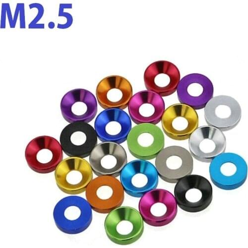 High quality M2.5 Silver/Black/DeepBLue/LightBlue/Gold/Red/Purple Anodized Colorful Aluminum gaskets Cuntersunk Head Cone Washer