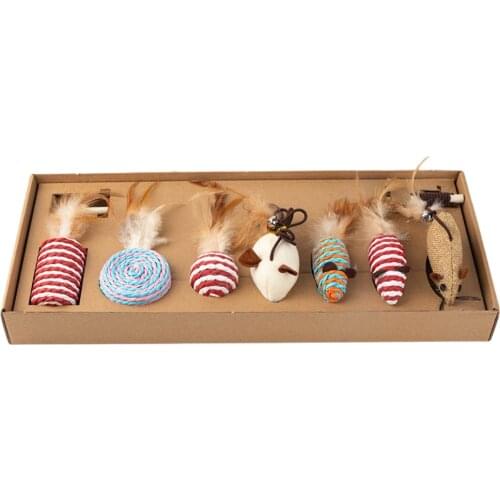 7pcs Cat Toys Ball Pet Cat Toy Set Feather Bell Teaser Wand Catnip Katten Sisal Cat Toy Box Set