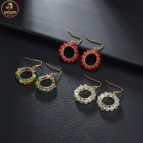 Akizoom New 14K Gold Colorful Zircon Crystal Earrings Stainless Steel Stud Bohemia Earrings for Women Fashion Jewelry Gift
