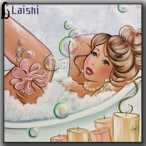 DIY Diamond Embroidery Bathing cartoon Fat lady Full Square Round Diamond Painting Cross Stitch Kit Rhinestones Mosaic Home Deco