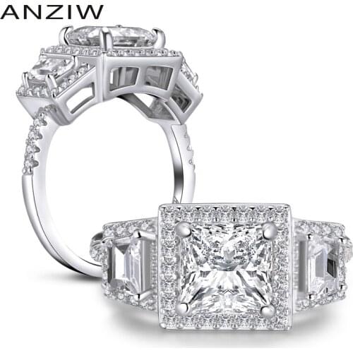 ANZIW 925 Sterling Silver 1.5 CT Princess Cut Halo Ring Engagement Simulated Diamond Women Wedding Silver Rings Jewelry Gifts