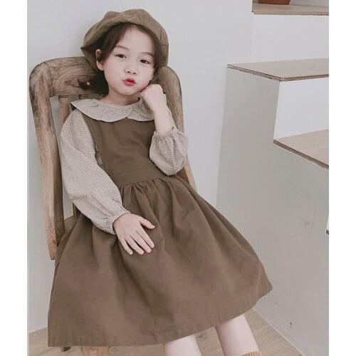 Girls Doll Collar Plaid Blouses and Dress Set 2020 Spring Baby Girls Clothing Set Cute Princess Two Piece Set for Girls, #8332