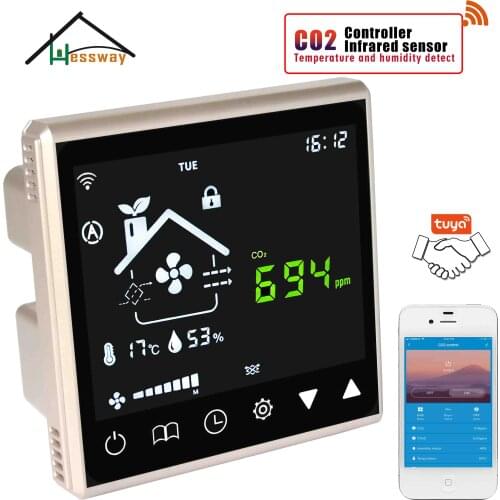 HESSWAY 3 In1 Temperature Humidity Detector Carbon Dioxide Control WIFI CO2 for Control Ventilation System